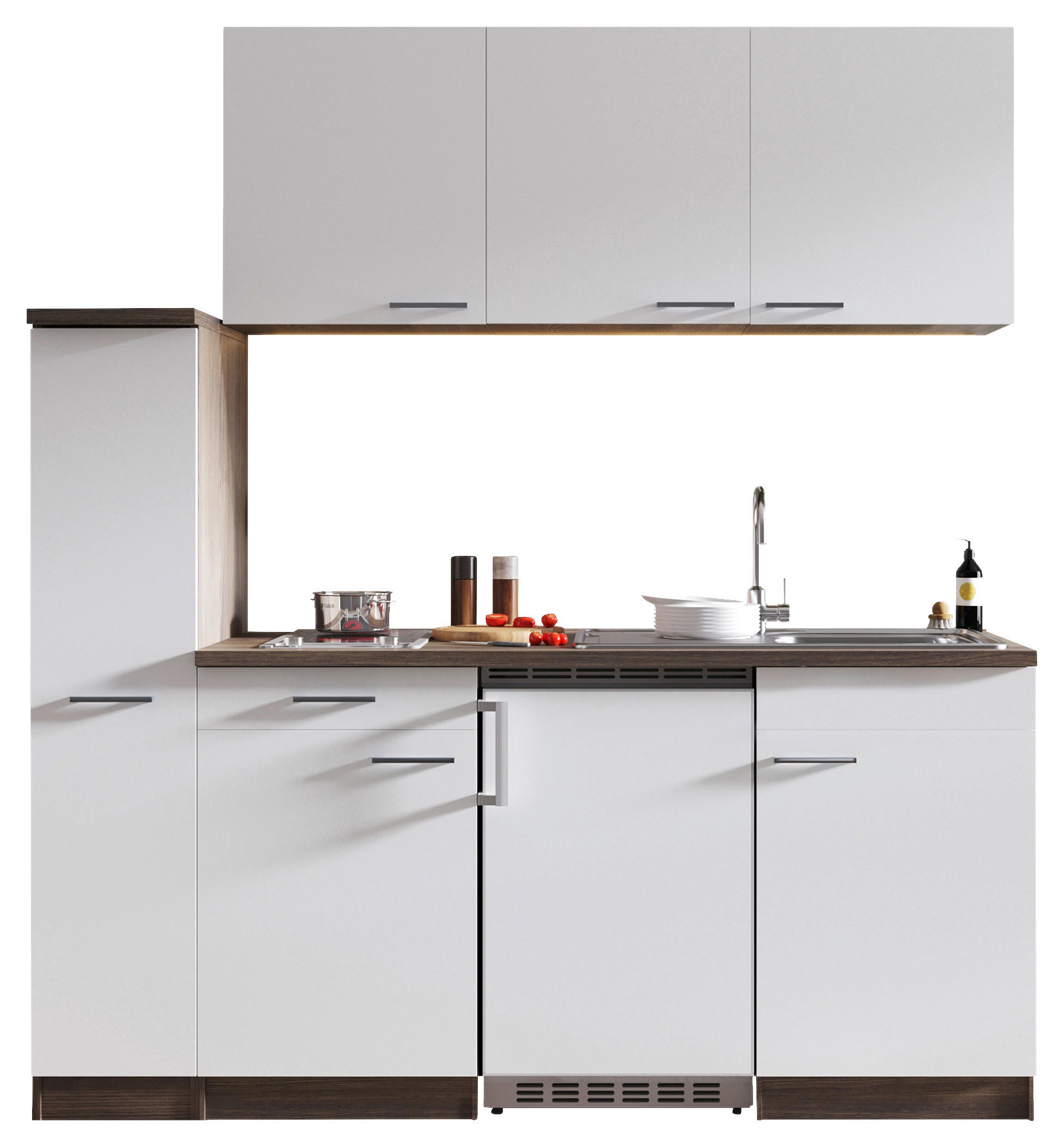 MINIKÜCHE 180 cm   in Weiß  - Eichefarben/Alufarben, Basics, Holzwerkstoff/Kunststoff (180cm) - Respekta