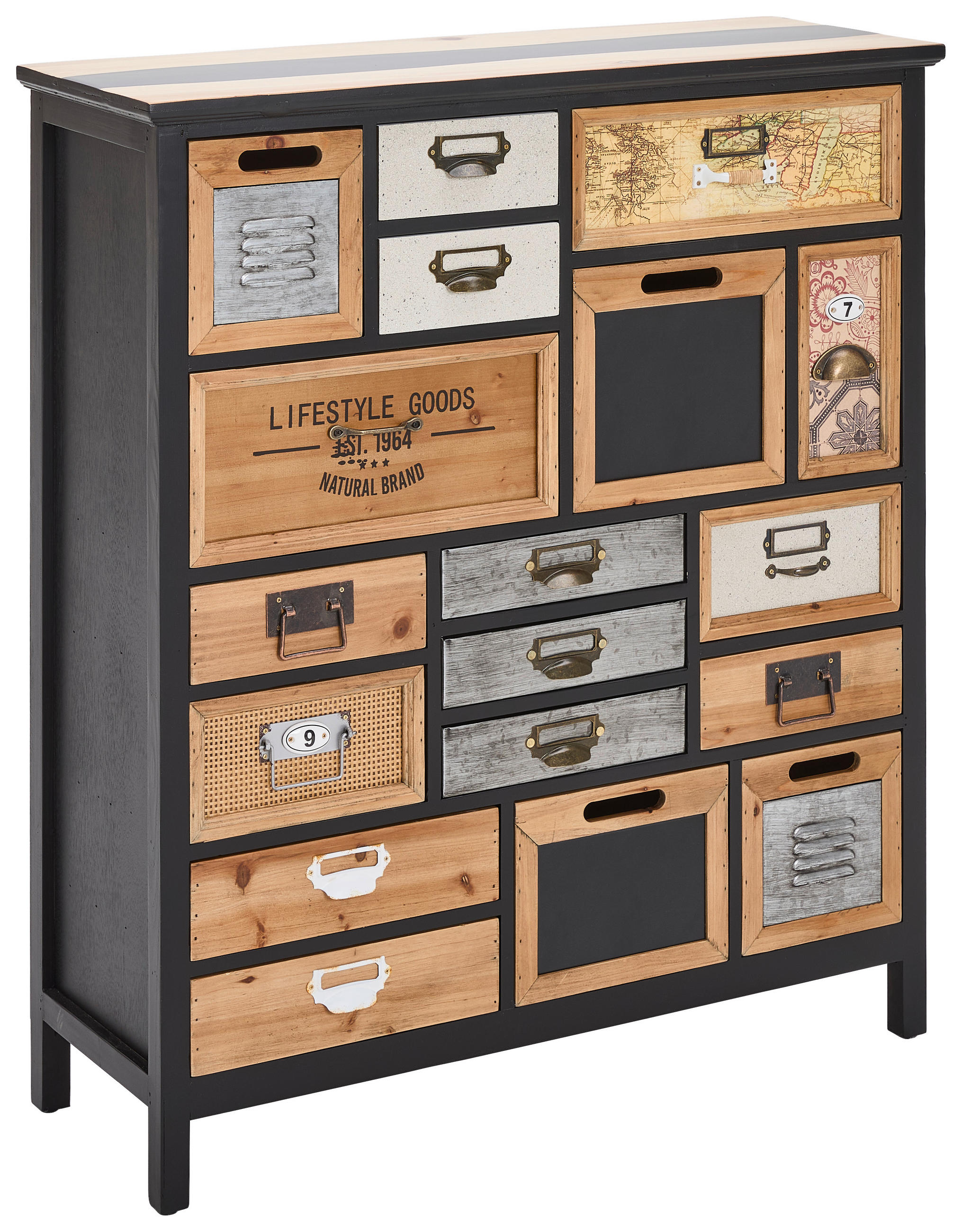 KOMMODE , 90/103/32 cm, 18 Schublade(n)  - Multicolor/Schwarz, LIFESTYLE, Holz/Holzwerkstoff (90/103/32cm) - Landscape