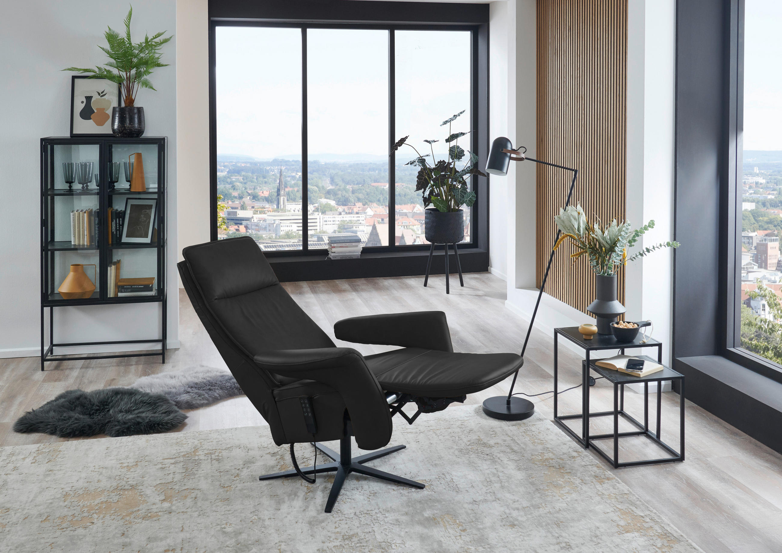 RELAXSESSEL in Leder Schwarz  - Schwarz, Design, Leder/Metall (83/123/87cm) - Valdera