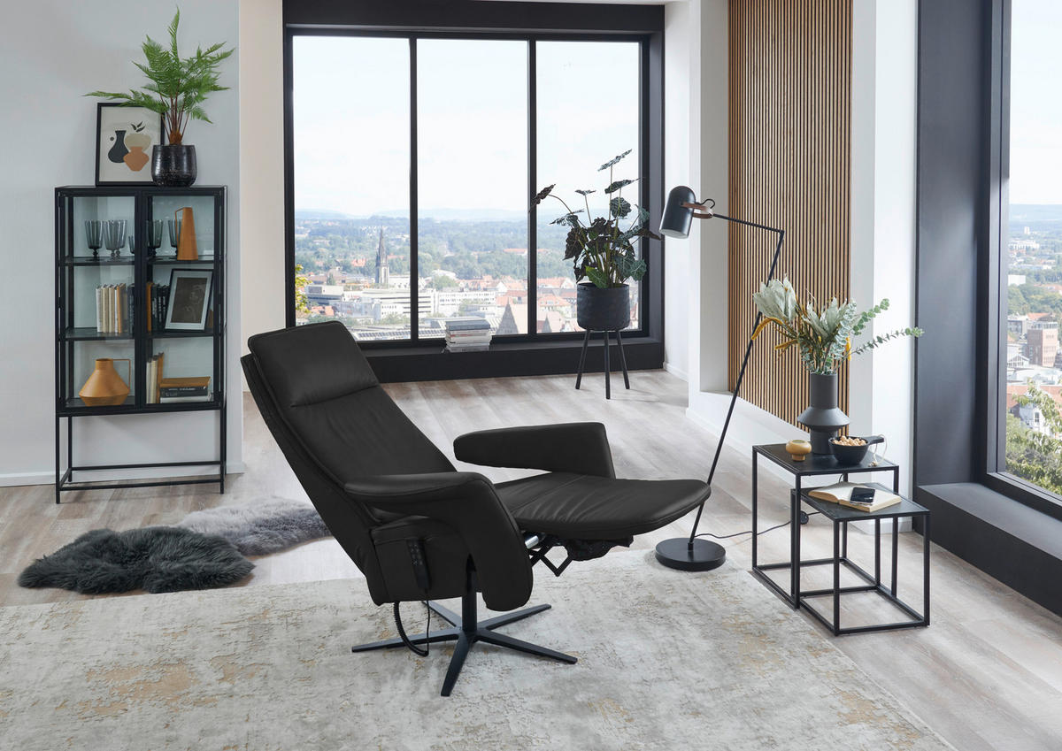 RELAXSESSEL in Leder Schwarz  - Schwarz, Design, Leder/Metall (83/123/87cm) - Valdera