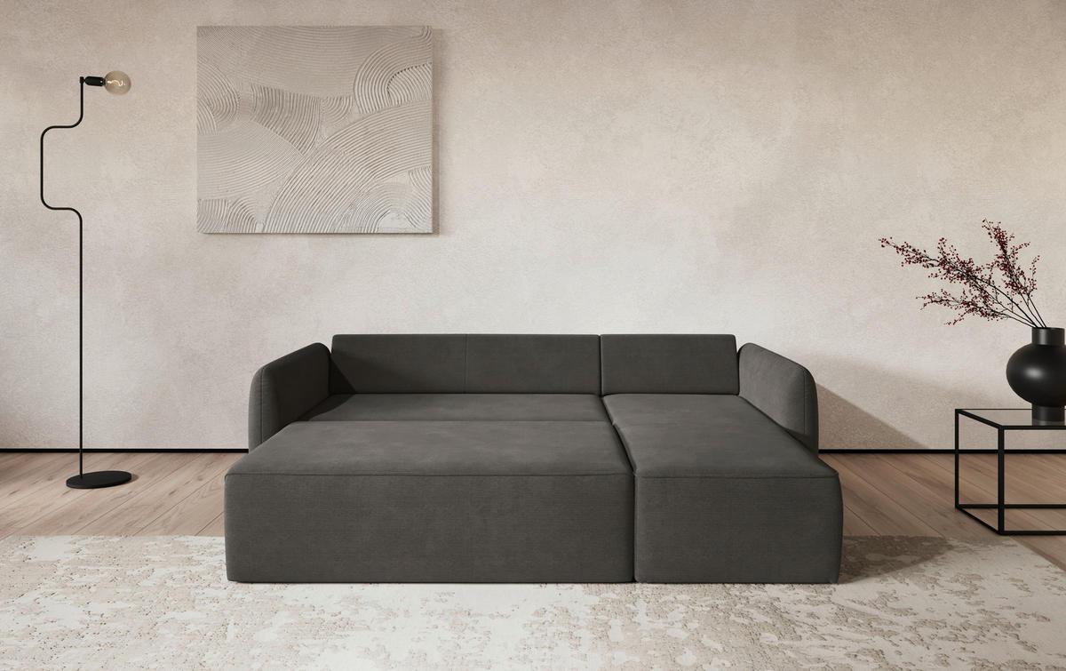 ECKSOFA Cord Anthrazit  - Anthrazit/Schwarz, Trend, Kunststoff/Textil (239/170cm) - MID.YOU