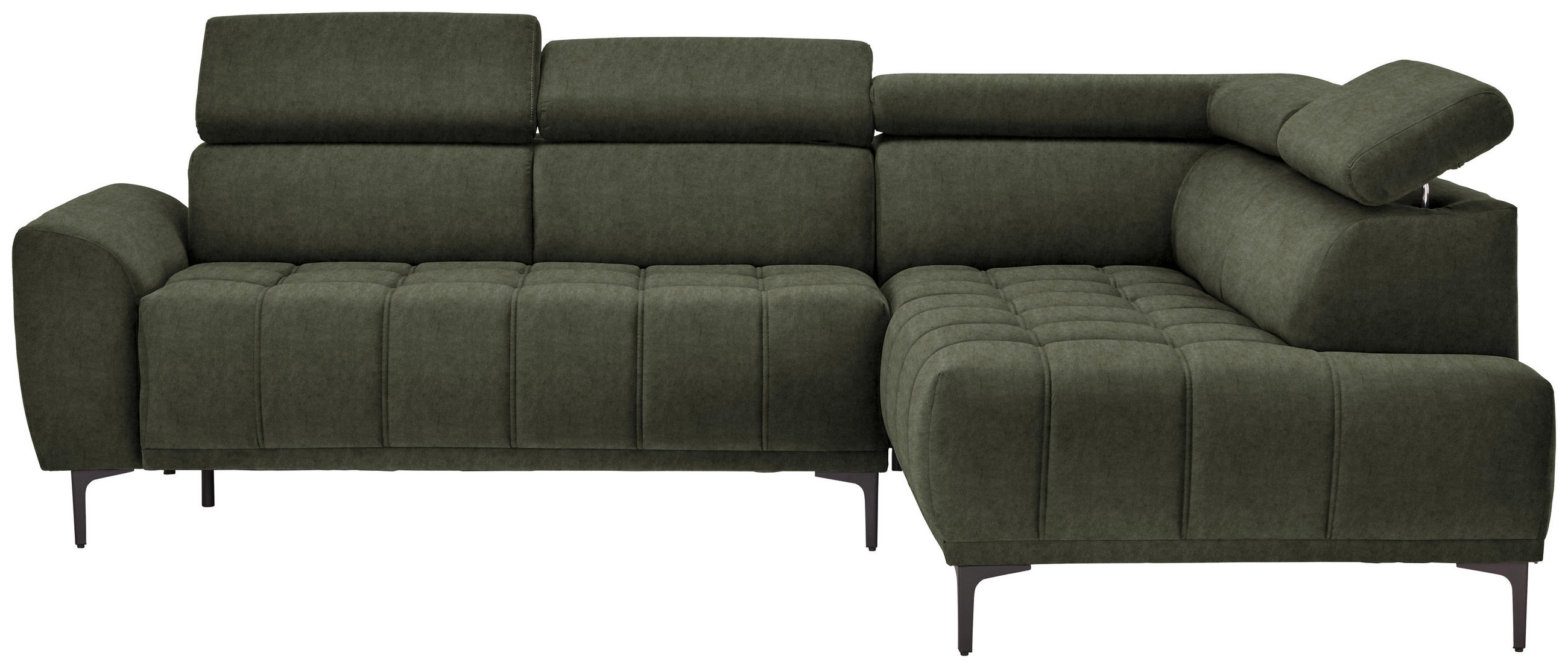 ECKSOFA in Velours Grün  261/191 cm  - Schwarz/Grün, Design, Textil/Metall (261/191cm) - Stylife