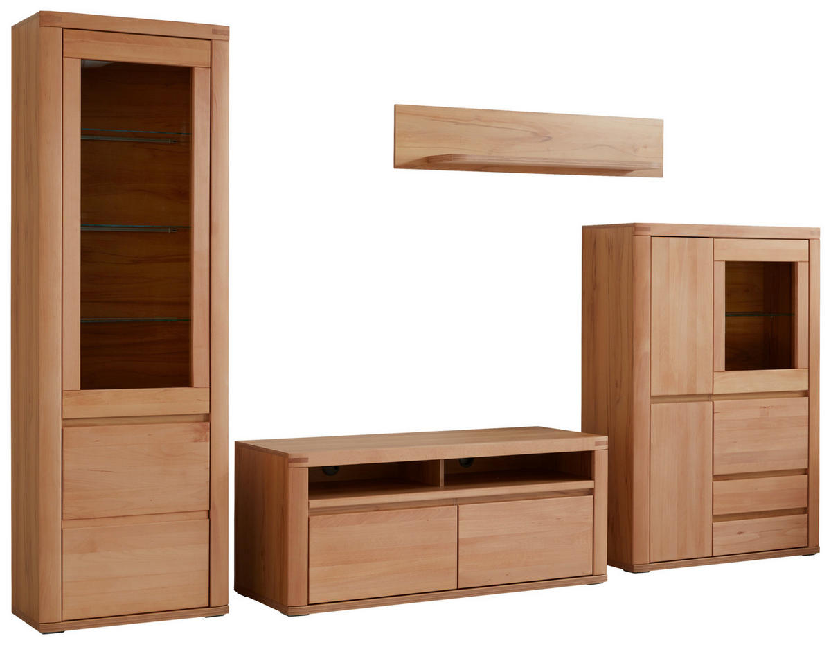 WOHNWAND  in Kernbuche 318/203,6/50 cm  - Kernbuche/Grau, Konventionell, Glas/Holz (318/203,6/50cm) - Voleo