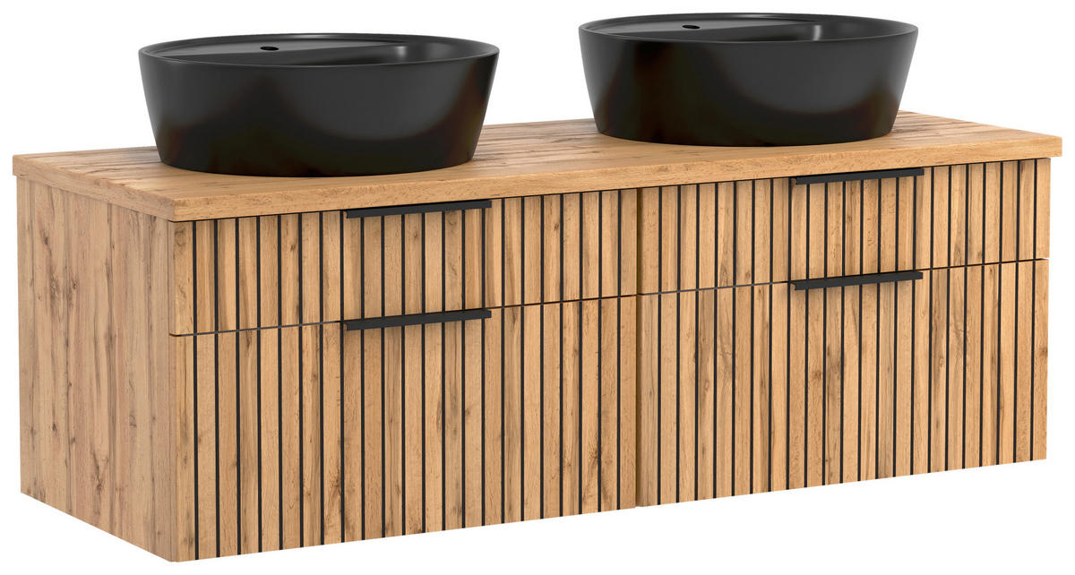 WASCHTISCHKOMBI 120 cm  - Eiche Wotan/Schwarz, MODERN, Holzwerkstoff/Stein (120cm) - Held