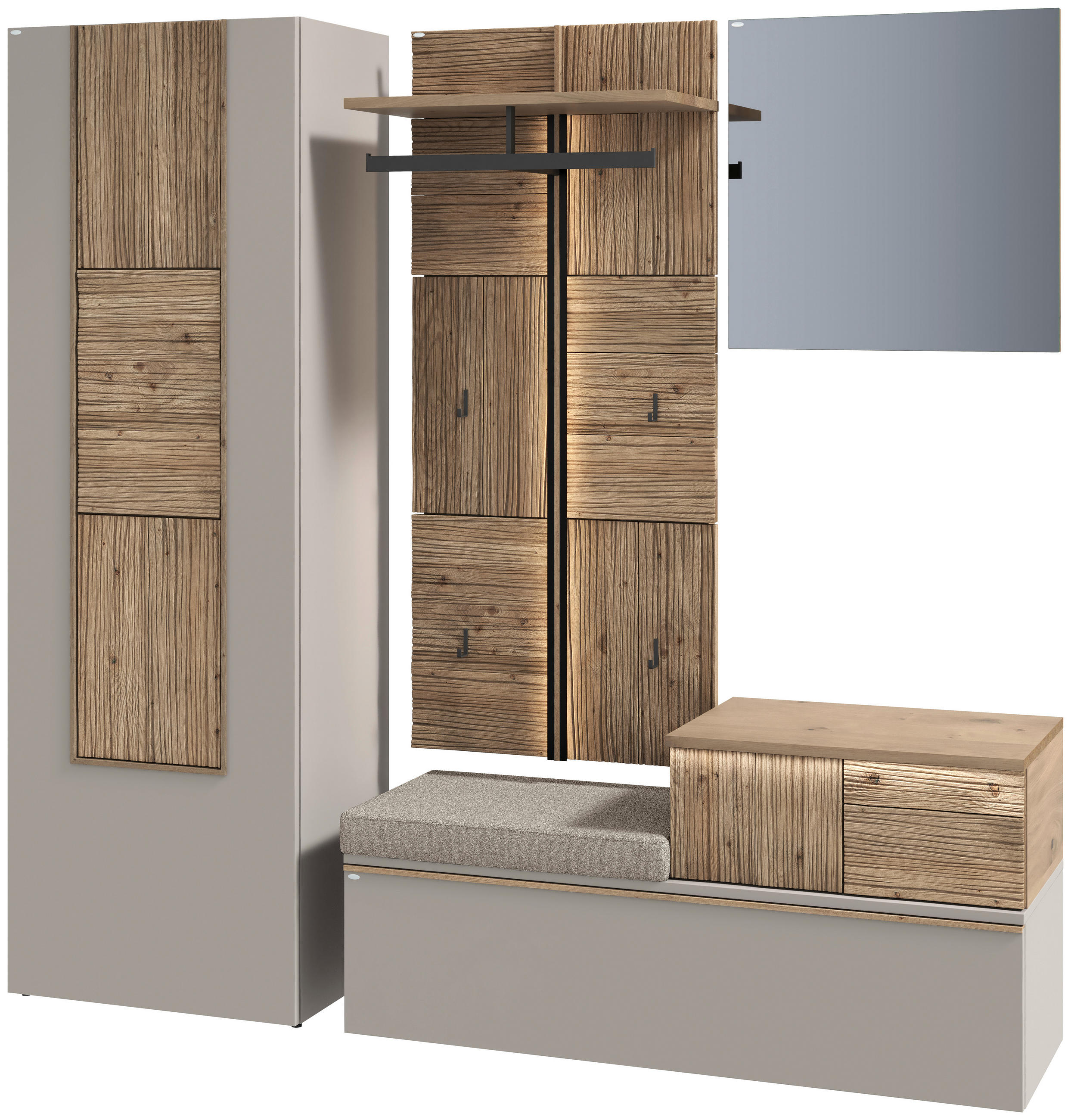 GARDEROBE 4-teilig 208/194/42,9 cm  - Taupe/Wildeiche, Design, Glas/Holz (208/194/42,9cm) - Voglauer