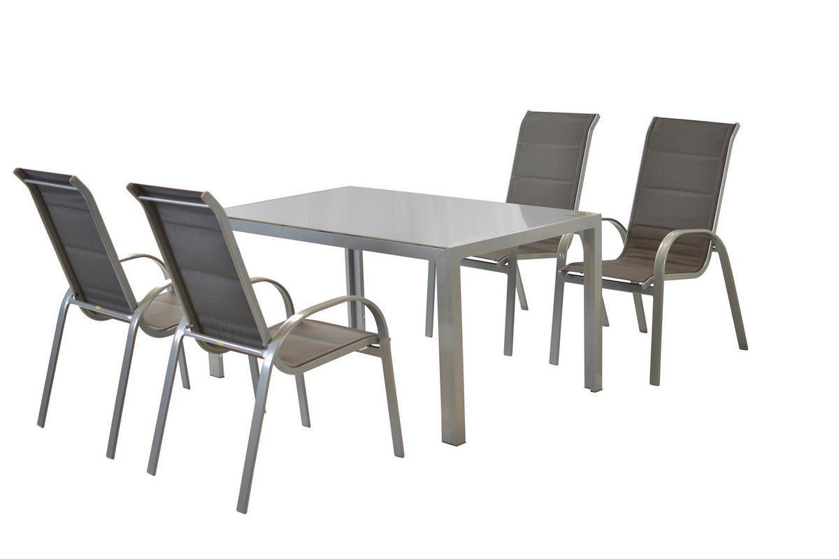 GARTENTISCHGRUPPE beschichtet Aluminium ,[ ]} - Anthrazit/Silberfarben, KONVENTIONELL, Glas/Textil - Gardenson