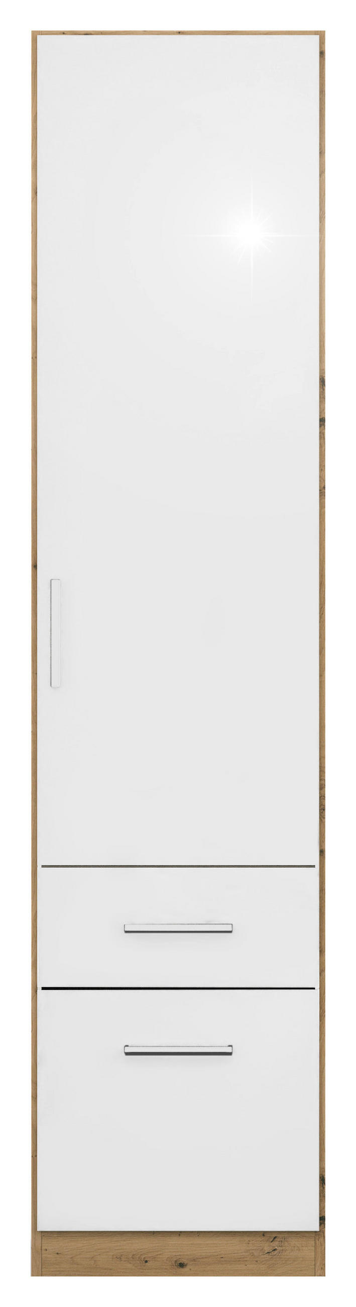 DREHTÜRENSCHRANK  in Eiche Artisan, Weiß Hochglanz  - Chromfarben/Weiß Hochglanz, MODERN, Holzwerkstoff/Kunststoff (47/210/54cm) - Rauch Möbel