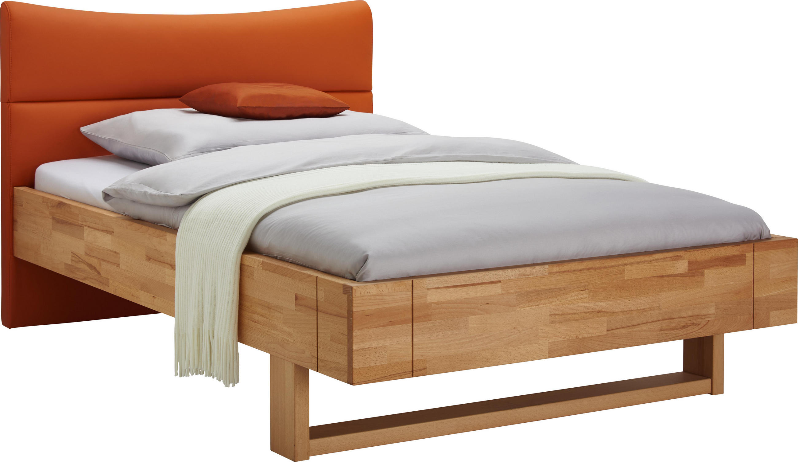Bett 120/200 cm in Orange, Buchefarben