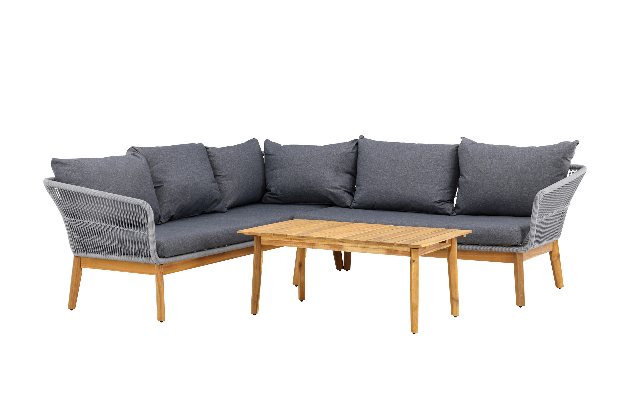 Gardenson Loungegarnitur Grau, Akazie, Dunkelgrau 210x160 cm