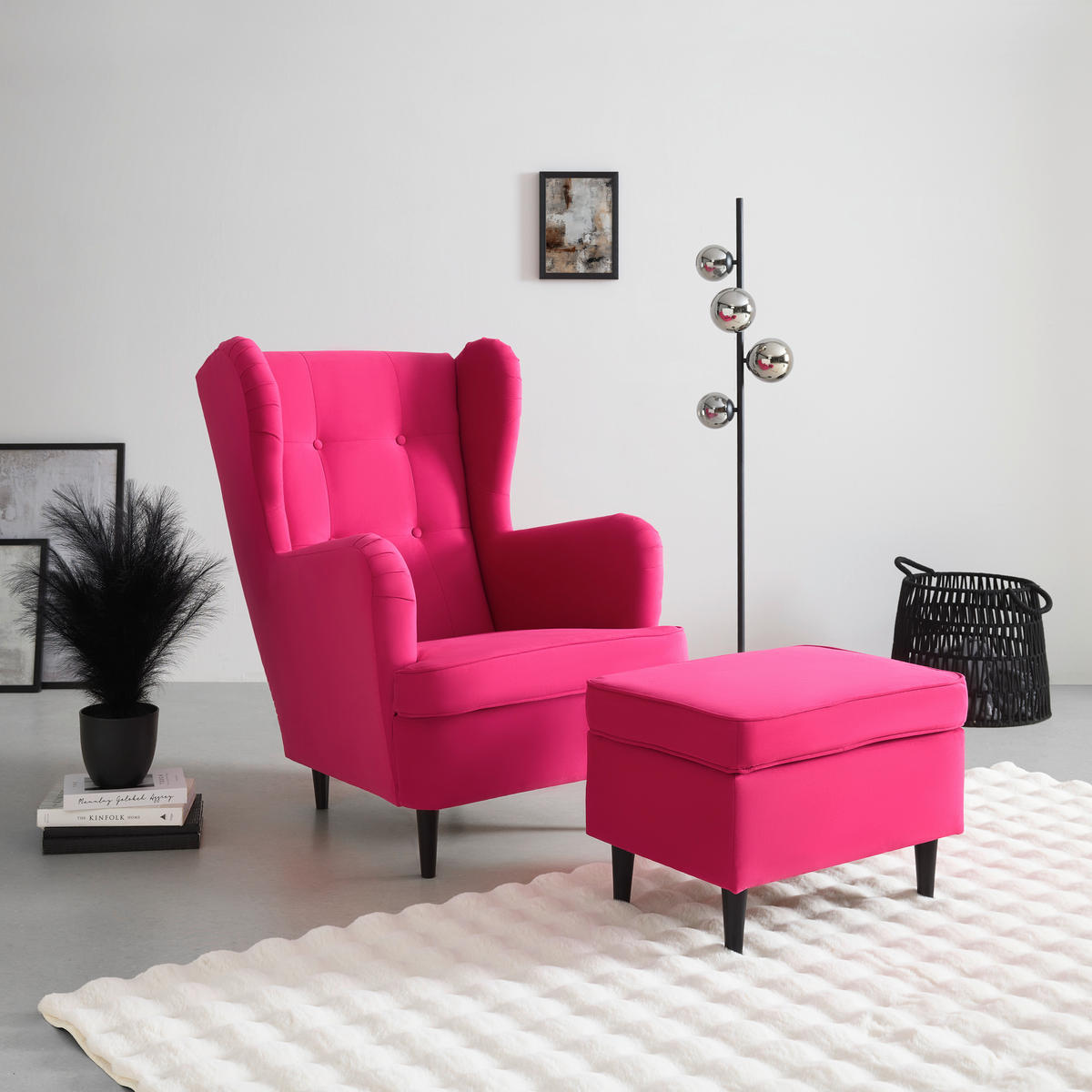 PALL i textil, trämaterial pink  - pink/svart, trämaterial/trä (63/43/42cm) - MID.YOU