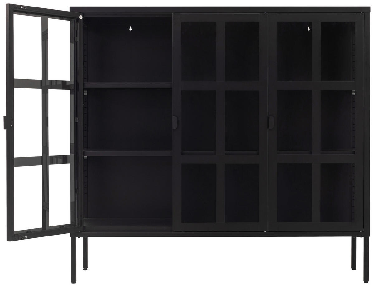 VITRINE in Schwarz  - Schwarz, Design, Glas/Metall (120/110/35cm) - Xora