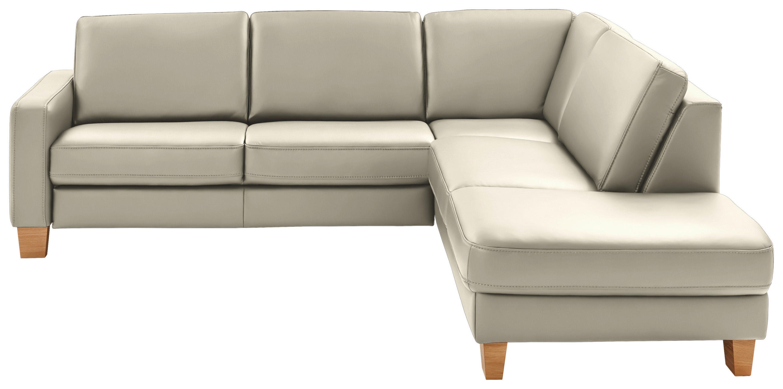 ECKSOFA in Echtleder Ecru  - Ecru/Eiche Bianco, Konventionell, Leder/Holz (257/235cm) - Valdera
