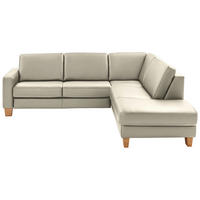 ECKSOFA in Echtleder Ecru  - Ecru/Eiche Bianco, Konventionell, Leder/Holz (257/235cm) - Valdera