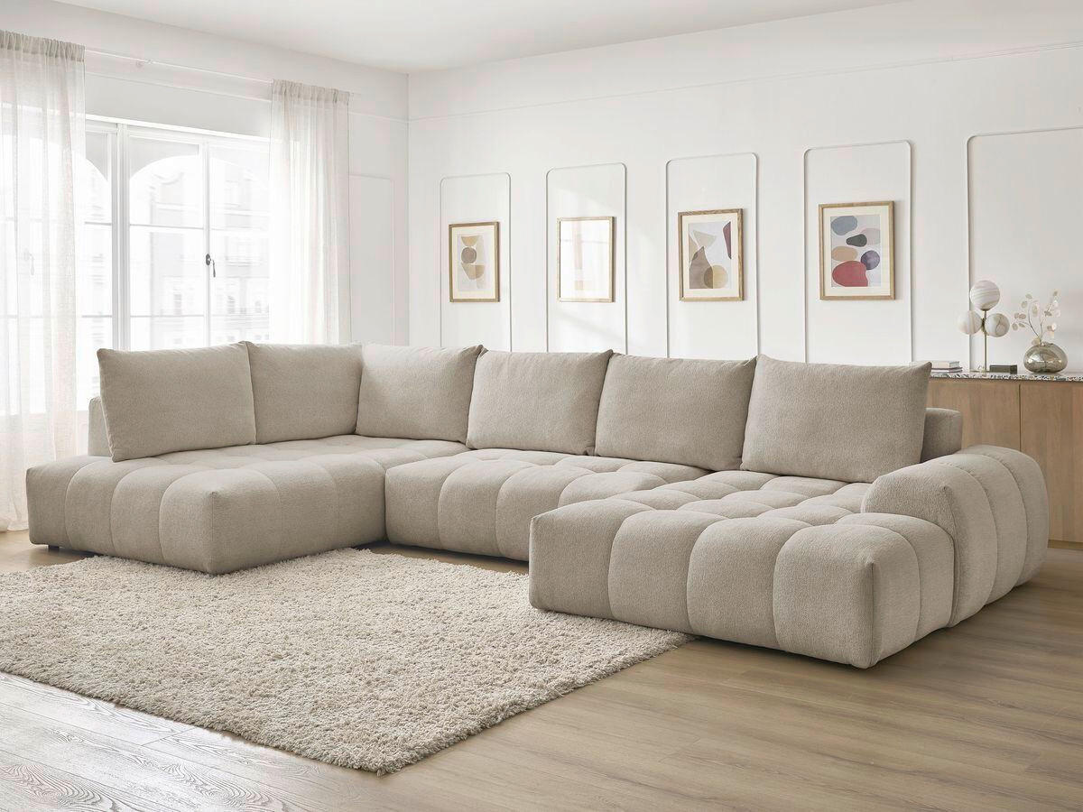 ECKSCHLAFSOFA EVEREST  mit Rücken echt, Armteil links, Armteil rechts Flachgewebe Taupe  - Taupe/Schwarz, MODERN, Kunststoff/Textil (212/423/198cm)