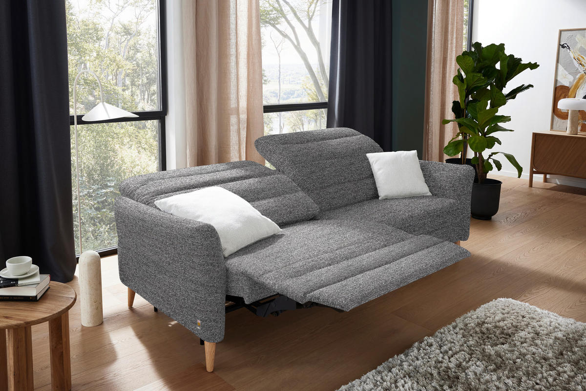 2-SITZER-SOFA in Webstoff Grau  - Eiche Bianco/Grau, Design, Holz/Textil (234-262/85-106/98-112cm) - Dieter Knoll