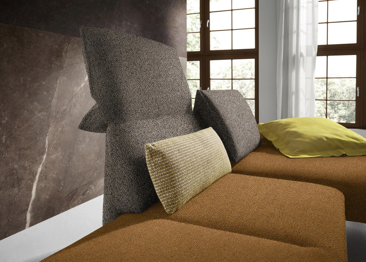 ECKSOFA in Flachgewebe Braun, Goldfarben  - Chromfarben/Goldfarben, Design, Holz/Textil (240/132cm) - Koinor