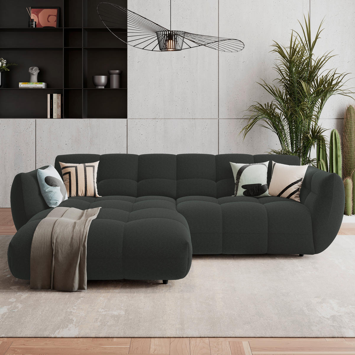 ECKSOFA Dunkelgrün Chenille  - Dunkelgrün/Schwarz, Trend, Kunststoff/Textil (178/280cm) - MID.YOU