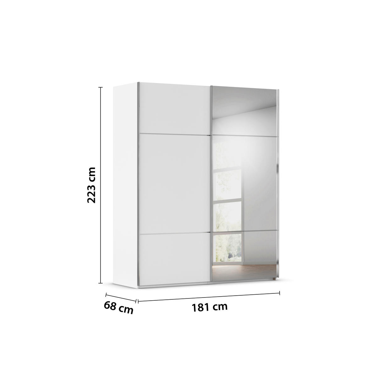 SCHWEBETÜRENSCHRANK in Weiss  - Chromfarben/Weiss, Konventionell, Glas/Holzwerkstoff (181/223/68cm) - Novel