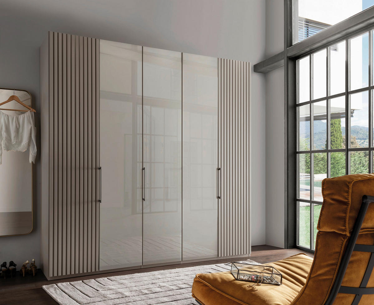 DREHTÜRENSCHRANK in Hellgrau  - Schieferfarben/Hellgrau, Design, Glas/Holzwerkstoff (250/236/58cm) - Novel