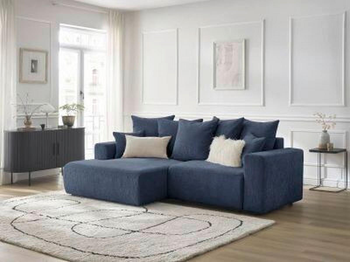 ECKSOFA Ottomane links  ATILLA Dunkelblau Struktur  - Schwarz/Dunkelblau, MODERN, Kunststoff/Textil (149/244cm)