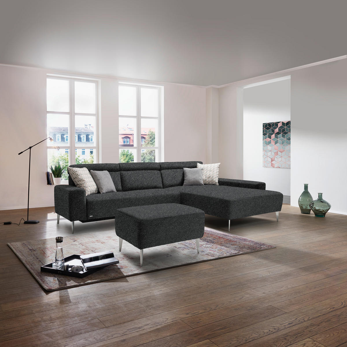 ECKSOFA  in Mikrovelours Anthrazit  308/205 cm  - Anthrazit/Alufarben, Design, Textil (308/205cm) - Sedda