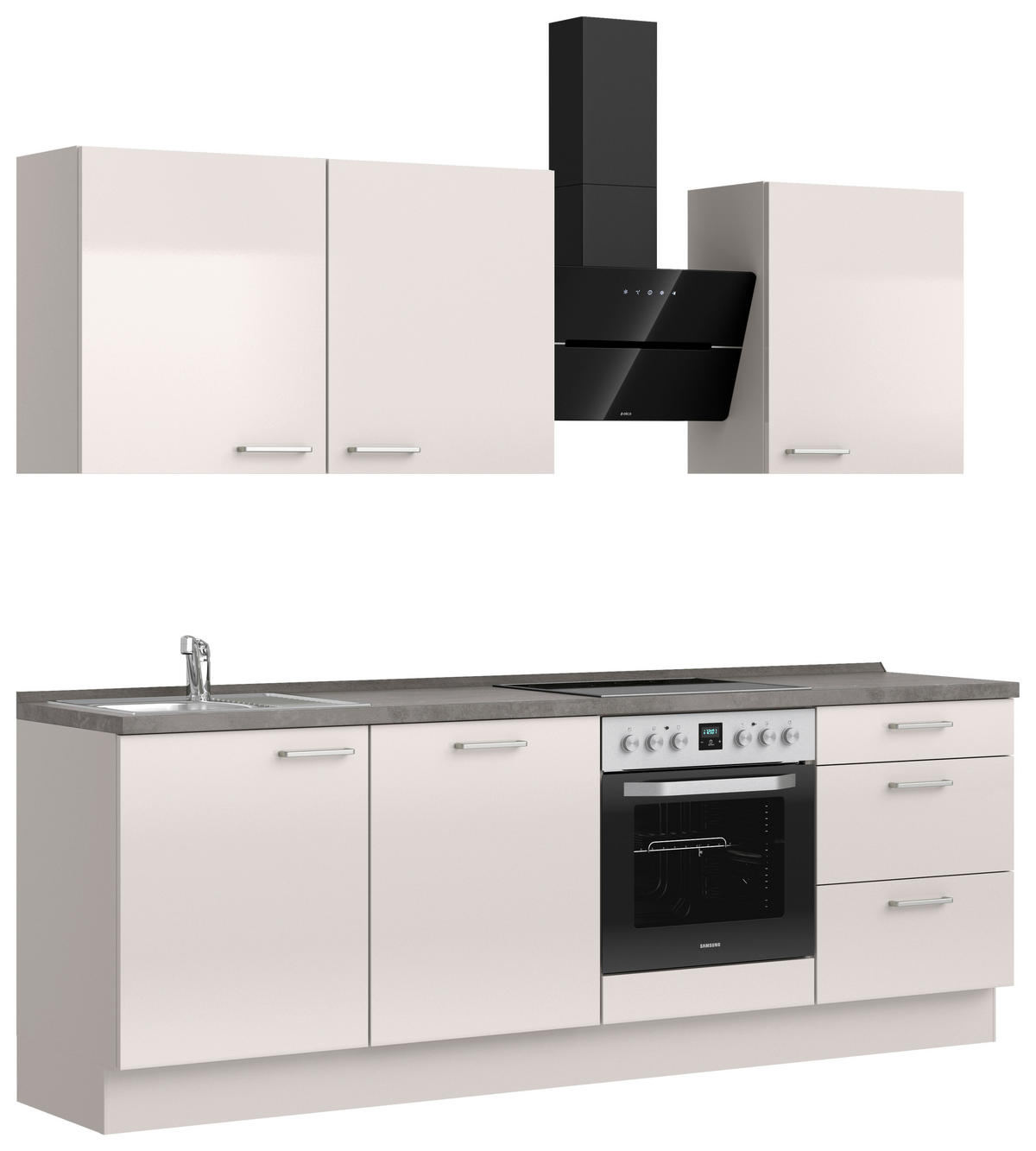 KÜCHENBLOCK Flash 240 cm  in Schieferfarben, Hellgrau  - Schieferfarben/Edelstahlfarben, MODERN, Holzwerkstoff/Metall (240cm) - Nobilia