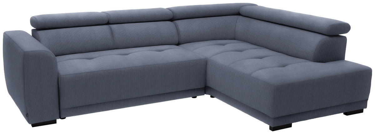 ECKSOFA in Feincord Blaugrau  284/205 cm  - Blaugrau/Schwarz, Design, Kunststoff/Textil (284/205cm) - Xora