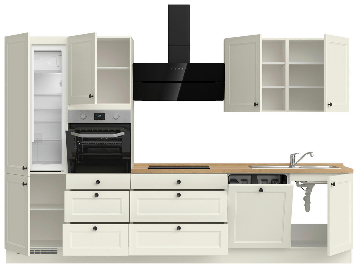 KÜCHENBLOCK Cascada 330 cm  in Weiß, Eichefarben  - Eichefarben/Schwarz, MODERN, Holzwerkstoff/Metall (330cm) - Nobilia