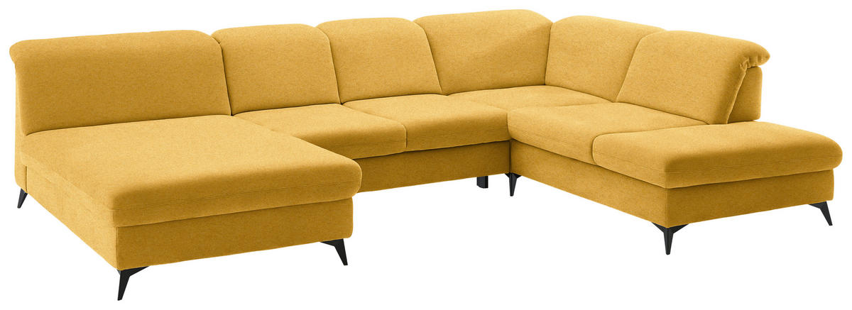 WOHNLANDSCHAFT  in Chenille Currygelb  - Currygelb/Schwarz, Design, Textil/Metall (198/369/255cm) - Beldomo Style