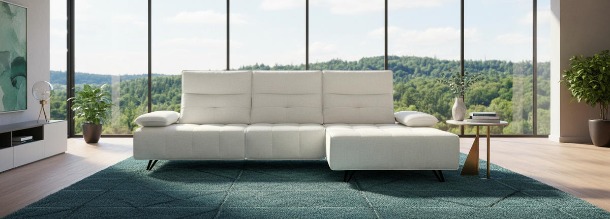 ECKSOFA Creme Chenille  - Creme/Schwarz, Design, Kunststoff/Textil (314/162cm) - Livetastic