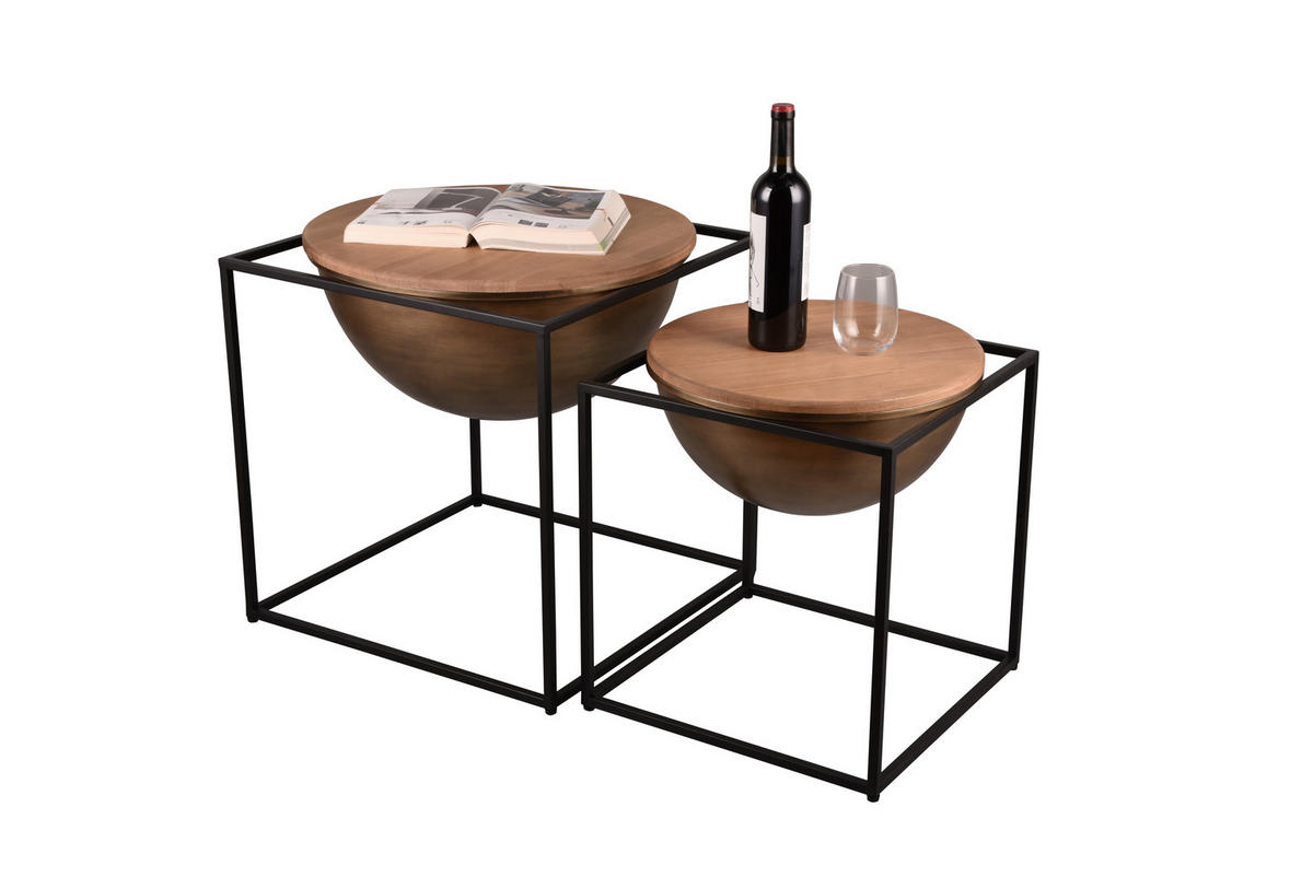 BEISTELLTISCH 53/53/55 cm Eiche massiv Naturfarben, Schwarz rund  - Schwarz/Naturfarben, MODERN, Holz/Metall (53/53/55cm)