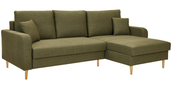 ECKSOFA in Flachgewebe Olivgrün - Eiche Wotan/Olivgrün, KONVENTIONELL, Holz/Textil (255/157cm) - Carryhome