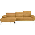 ECKSOFA in Velours Currygelb  187/295 cm  - Currygelb/Schwarz, Design, Textil/Metall (187/295cm) - Novel