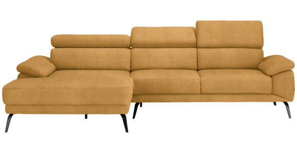 ECKSOFA in Velours Currygelb  187/295 cm  - Currygelb/Schwarz, Design, Textil/Metall (187/295cm) - Novel