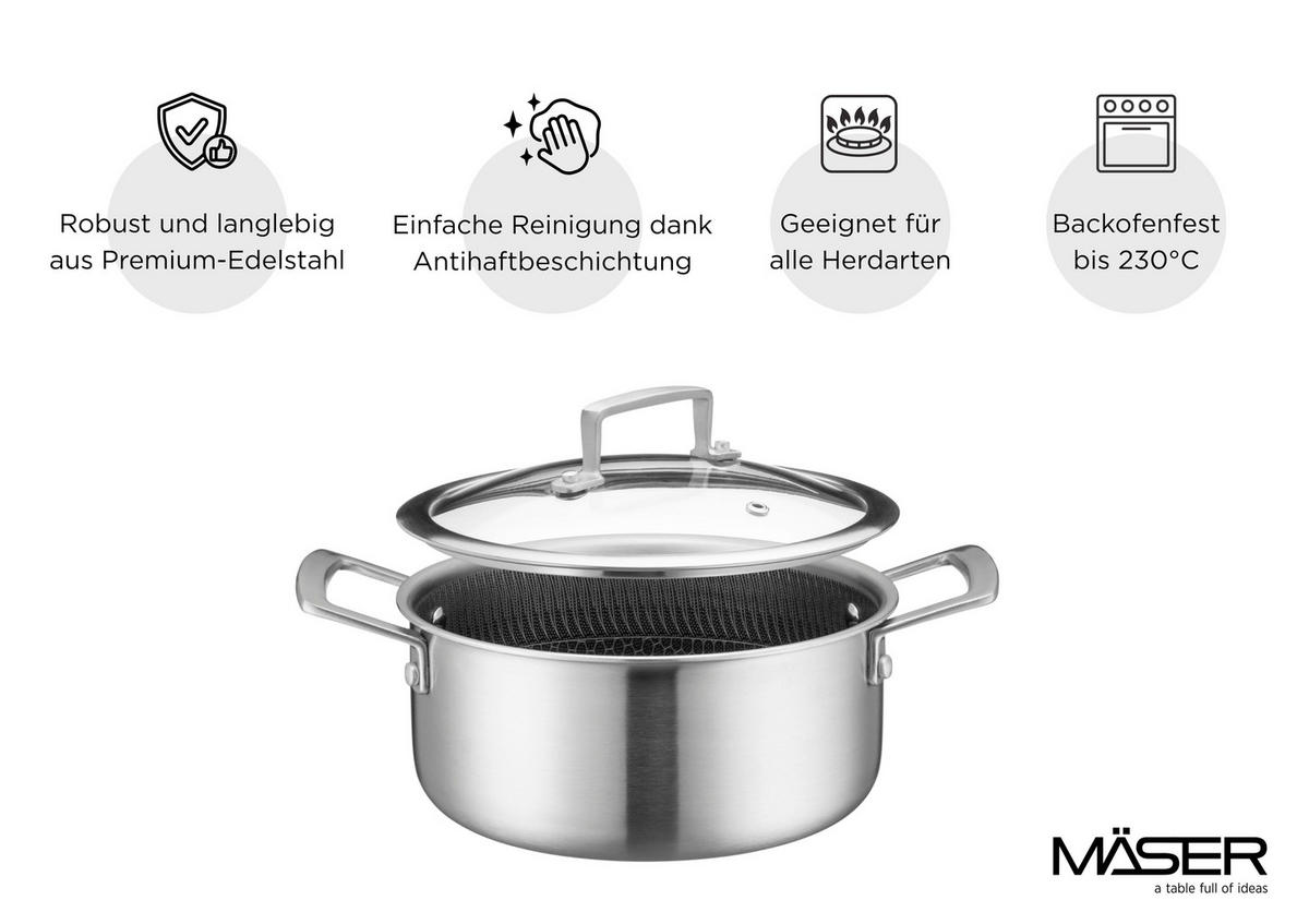 KOCHTOPF HESTIA KERAMIK 2,8 l  - Silberfarben/Schwarz, Basics, Metall (20/15cm) - Mäser