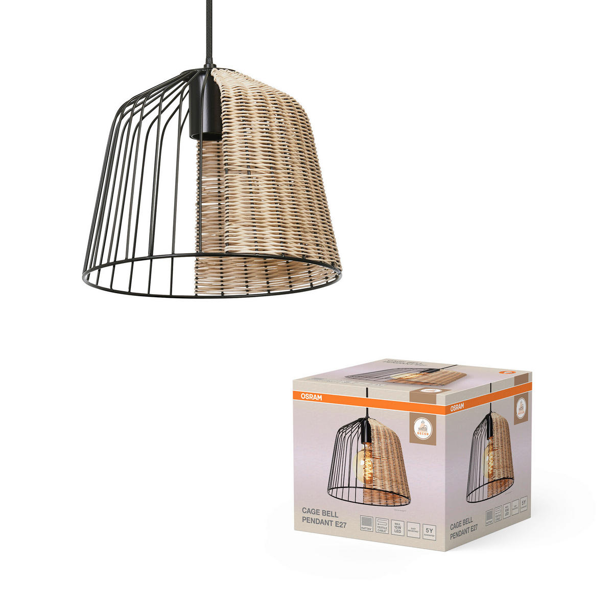HÄNGELEUCHTE 26/126,5 cm  - Basics, Holz/Metall (26/126,5cm) - Osram