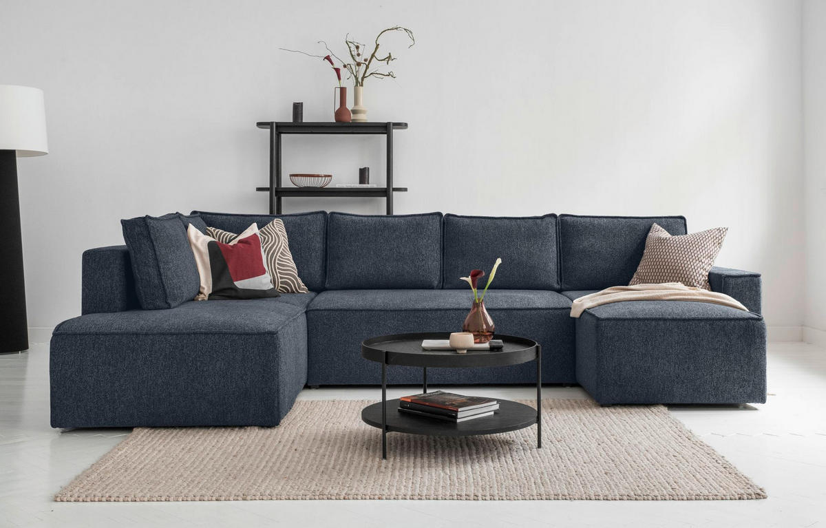 WOHNLANDSCHAFT in Dunkelblau  - Weiss/Dunkelblau, Design, Kunststoff/Textil (194/322/156cm) - MID.YOU