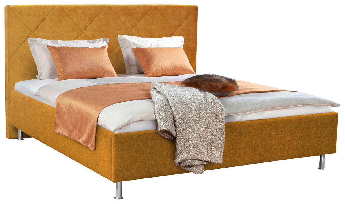 POLSTERBETT Dunkelgelb, Hellbraun 180/200 cm  - Chromfarben/Hellbraun, KONVENTIONELL, Textil (180/200cm) - Ti'me