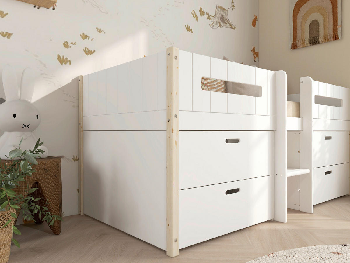 HOCHBETT 90/200 cm,  in Absturzsicherung, Rollrost, Bettschublade  - Weiß/Kieferfarben, MODERN, Holz (90/200cm) - Chameo