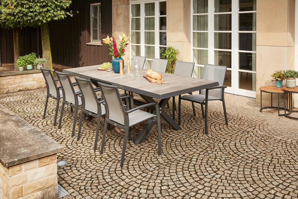GARTENTISCH 200-260/100/77 cm Metall rechteckig  - Anthrazit/Graubraun, Basics, Keramik/Metall (200-260/100/77cm) - Siena Garden