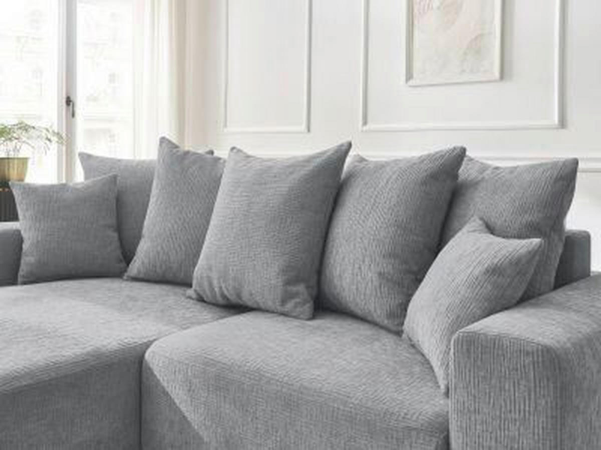ECKSOFA Ottomane links  ATILLA Dunkelgrau Struktur  - Dunkelgrau/Schwarz, MODERN, Kunststoff/Textil (149/244cm)
