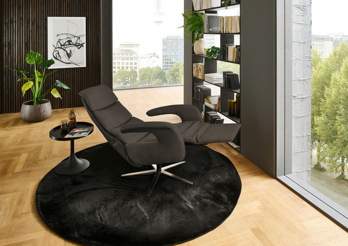 RELAXSESSEL in Leder Graubraun  - Edelstahlfarben/Graubraun, Design, Leder/Metall (76/119/86cm) - Dieter Knoll