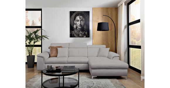 ECKSOFA in Flachgewebe Grau  - Chromfarben/Grau, KONVENTIONELL, Textil/Metall (268/175cm) - Carryhome