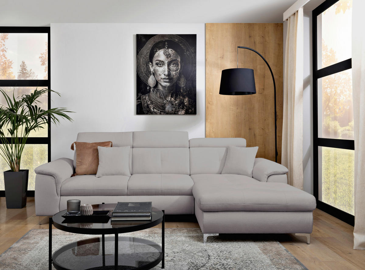 ECKSOFA in Flachgewebe Grau  - Chromfarben/Grau, Konventionell, Textil/Metall (268/175cm) - Carryhome