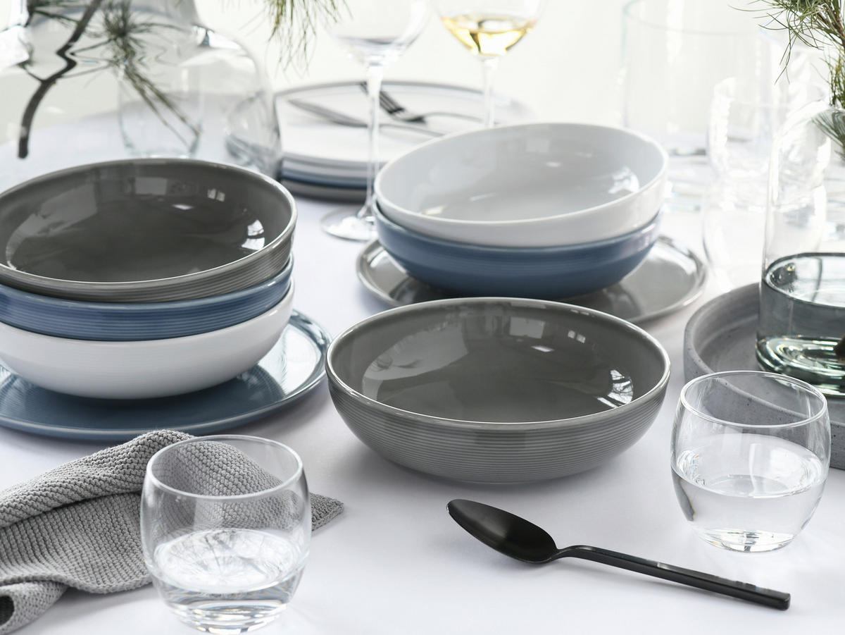 TAFELSERVICE Grau, Weiß, Graublau Session Urban 12-teilig  - Graublau/Weiß, Basics, Keramik - Creatable