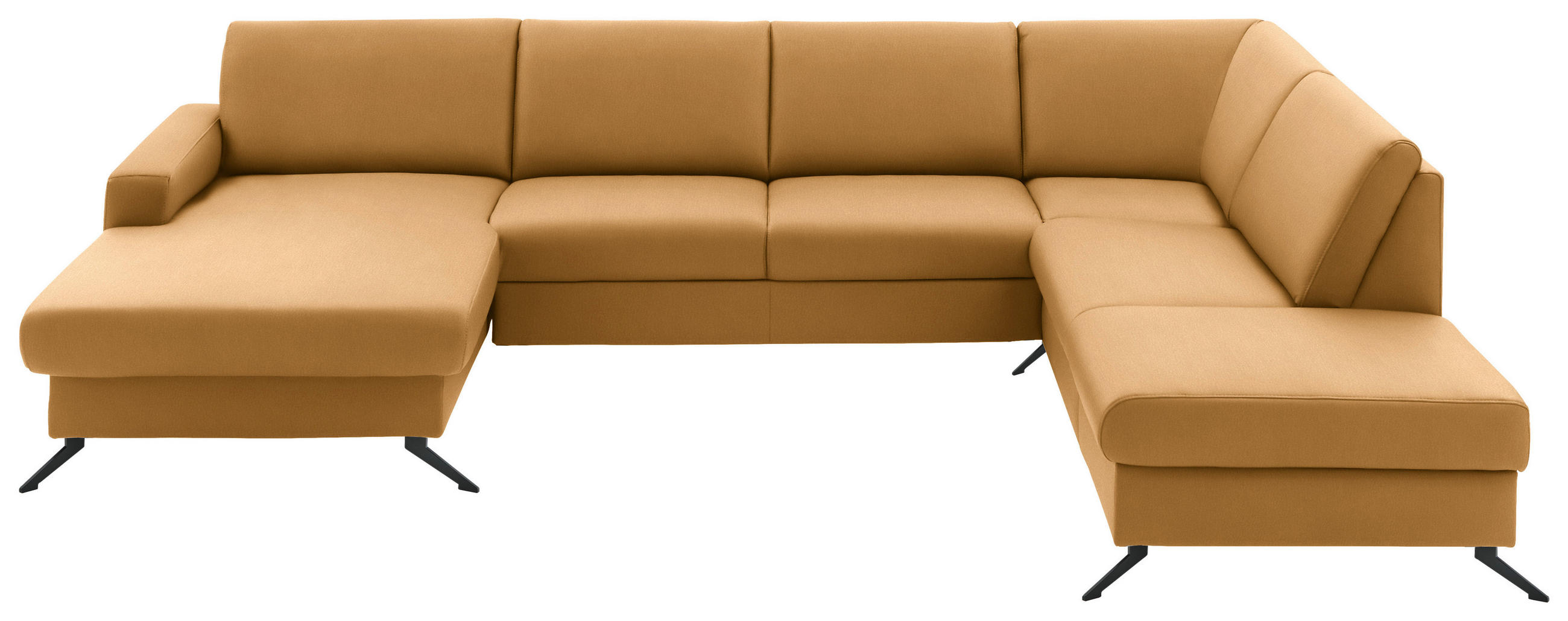 WOHNLANDSCHAFT in Echtleder Currygelb  - Currygelb/Schwarz, Design, Leder/Metall (165/339/233cm) - Beldomo Premium