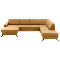 WOHNLANDSCHAFT in Echtleder Currygelb  - Currygelb/Schwarz, Design, Leder/Metall (165/339/233cm) - Beldomo Premium