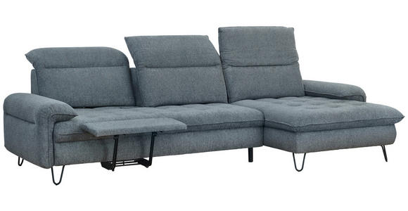 ECKSOFA in Chenille Blaugrau  - Blaugrau/Schwarz, LIFESTYLE, Textil/Metall (180/310cm) - Valnatura