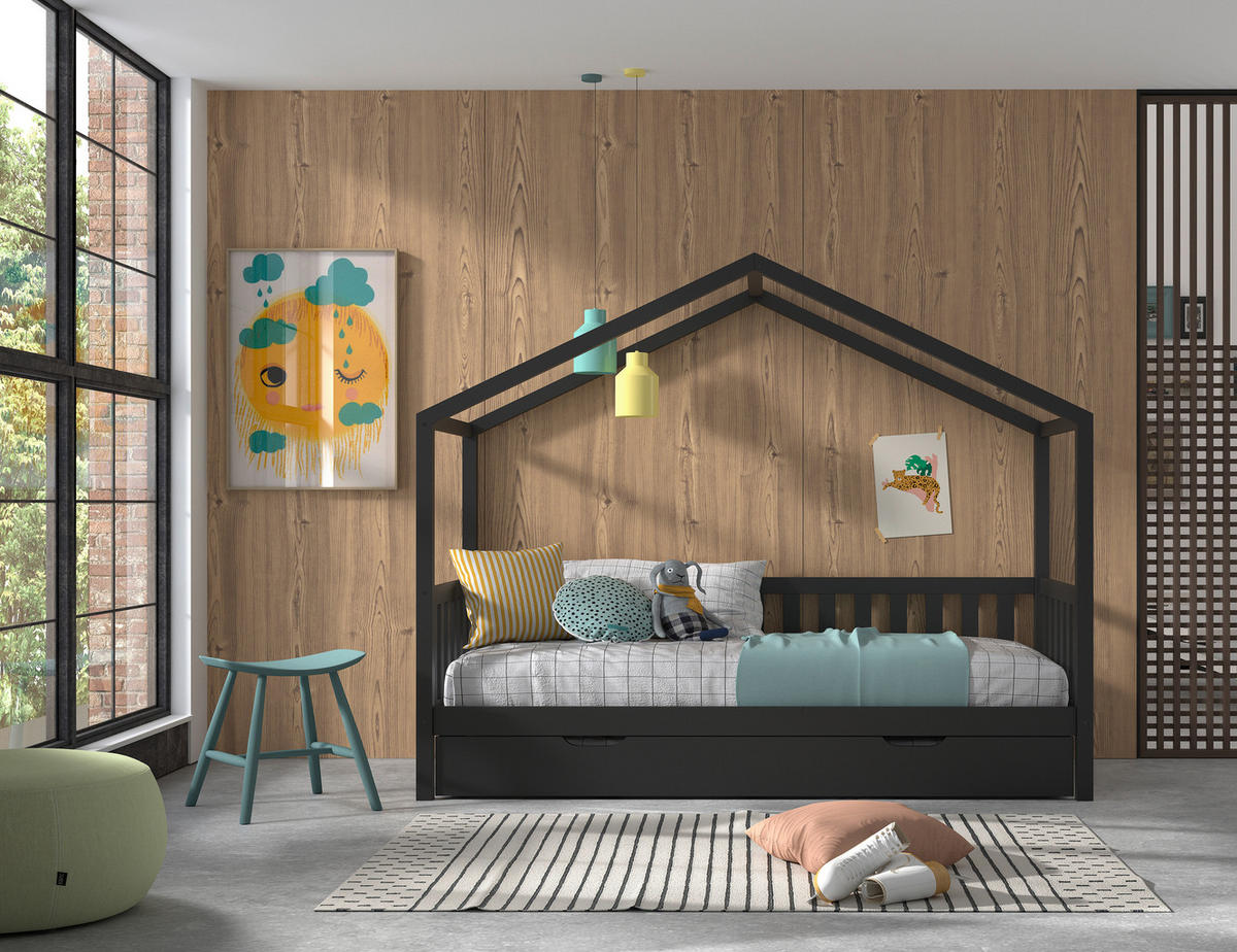 HAUSBETT Rollrost, Bettschublade 90/200 cm  in Anthrazit  - Anthrazit, ROMANTIK / LANDHAUS, Holz (90/200cm) - MID.YOU