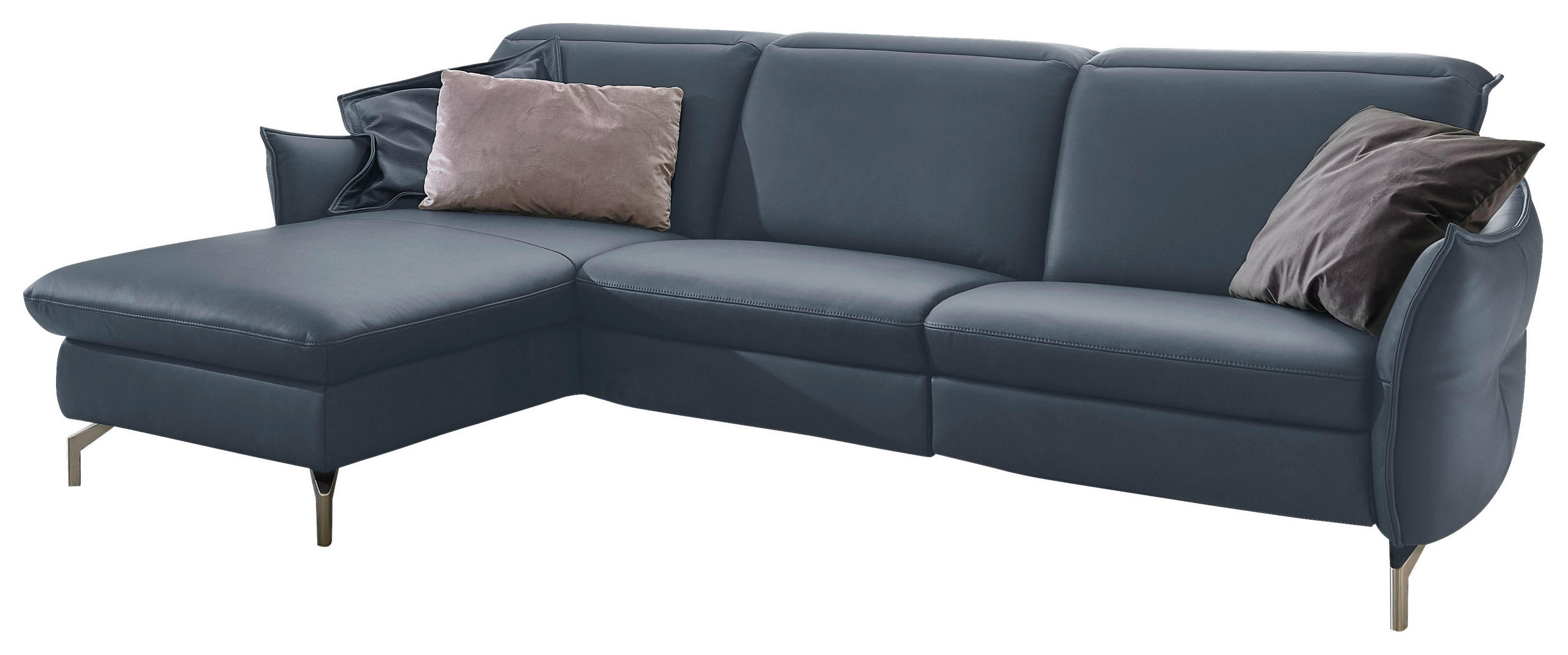 ECKSOFA Blau, Grau Echtleder  - Blau/Grau, MODERN, Leder/Metall (179/233cm) - Livetastic
